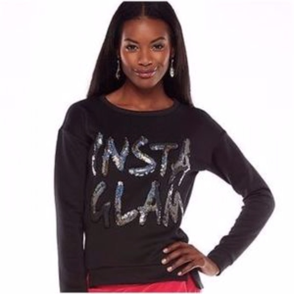 JUICY COUTURE Sweatshirt Top Scuba Sequin Long Sleeve Black Insta-Glam - Picture 1 of 4
